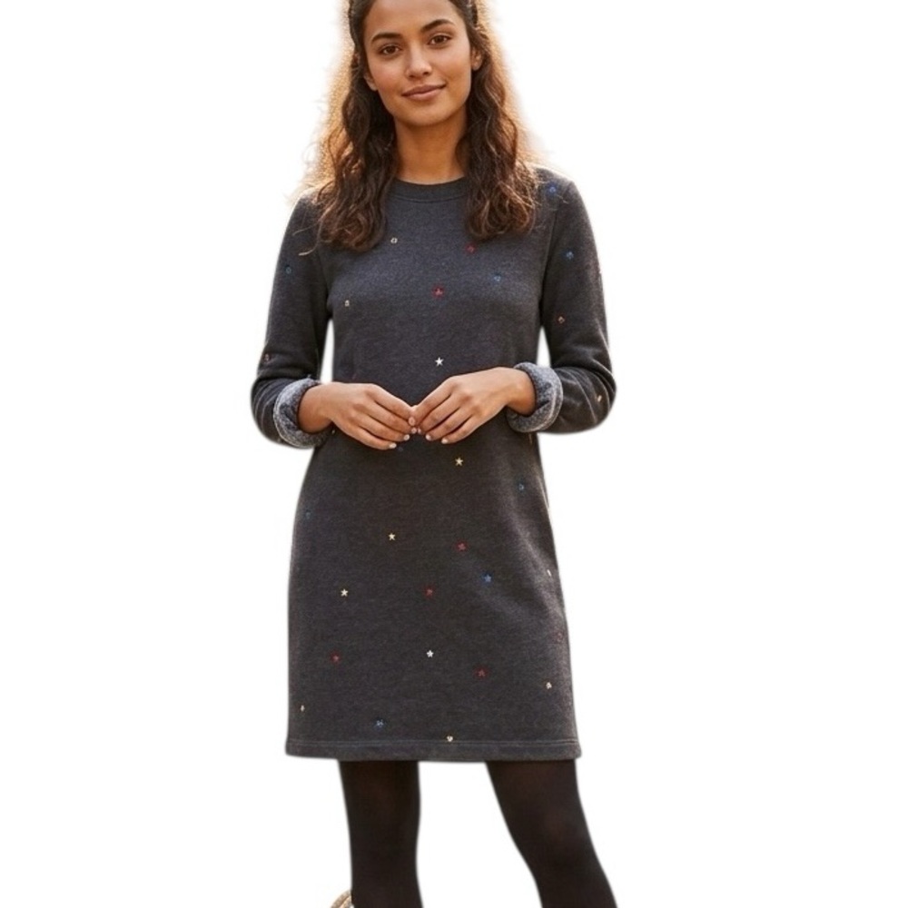 Ann Taylor LOFT Lou & Grey Sweatshirt Dress Gray with Embroidered Stars SZ 2XS